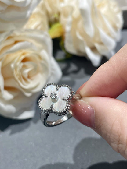 [Marin-Jewelry]BAGUE TRÈFLE ARGENT NACRE DIAMANT