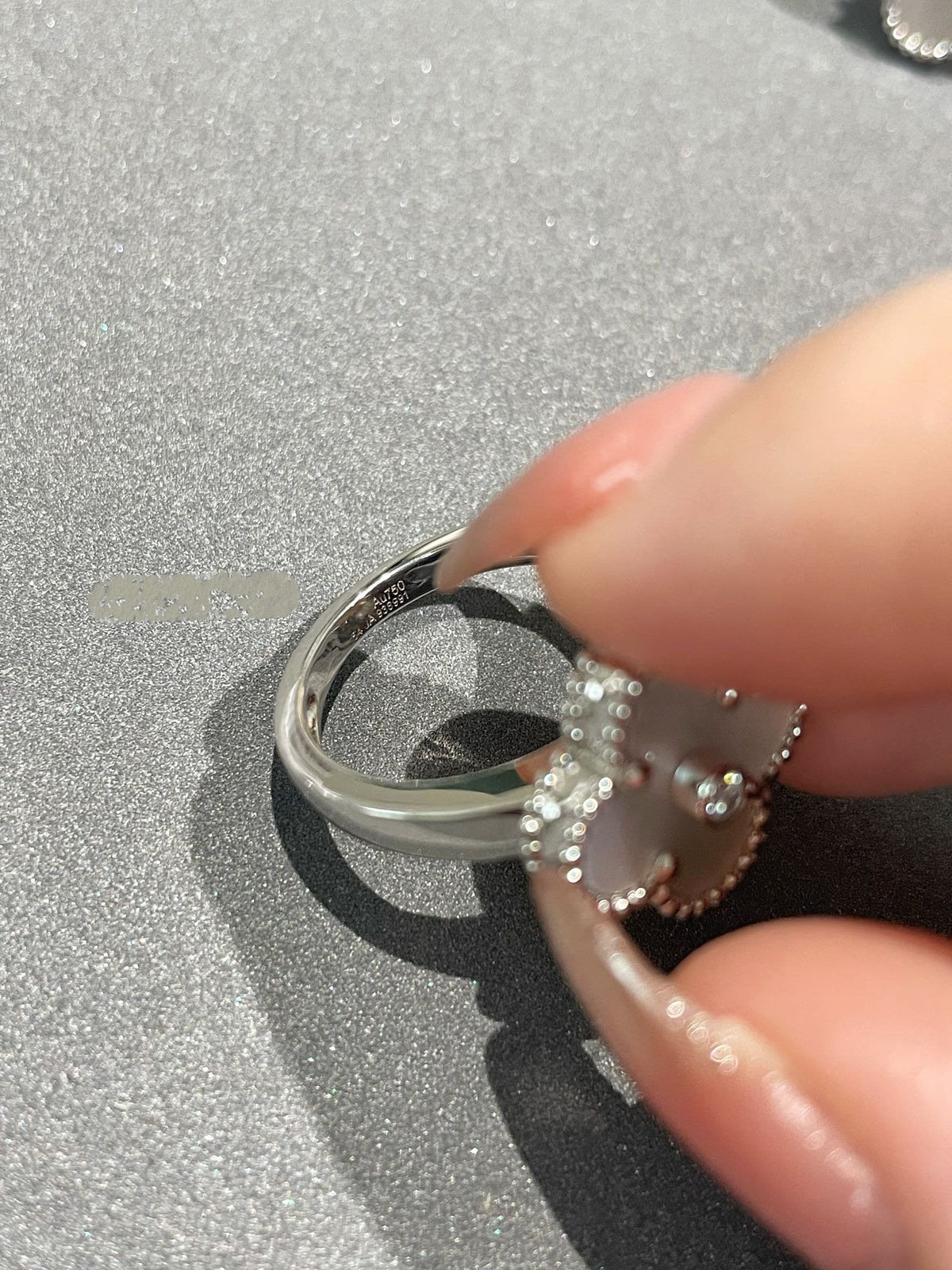 [Marin-Jewelry]BAGUE TRÈFLE ARGENT NACRE DIAMANT