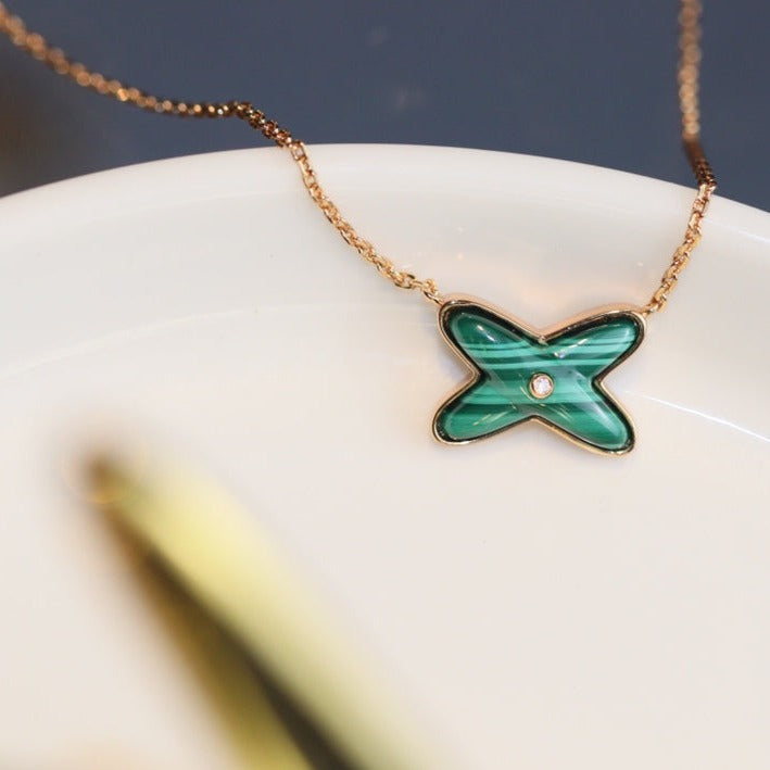 [Marin-Jewelry]JEUX MALACHITE 1 DIAMOND PINK GOLD NECKLACE
