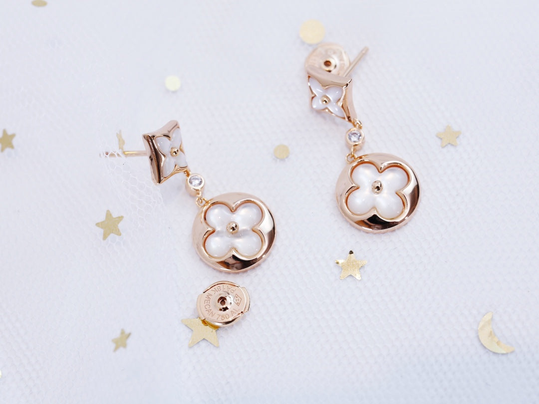 [Marin-Jewelry]BOUCLES D'OREILLES PENDANTES ÉTOILE ET SOLEIL EN NÂCRE ET OR ROSE