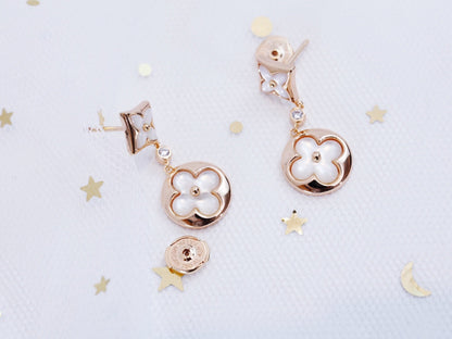[Marin-Jewelry]BOUCLES D'OREILLES PENDANTES ÉTOILE ET SOLEIL EN NÂCRE ET OR ROSE