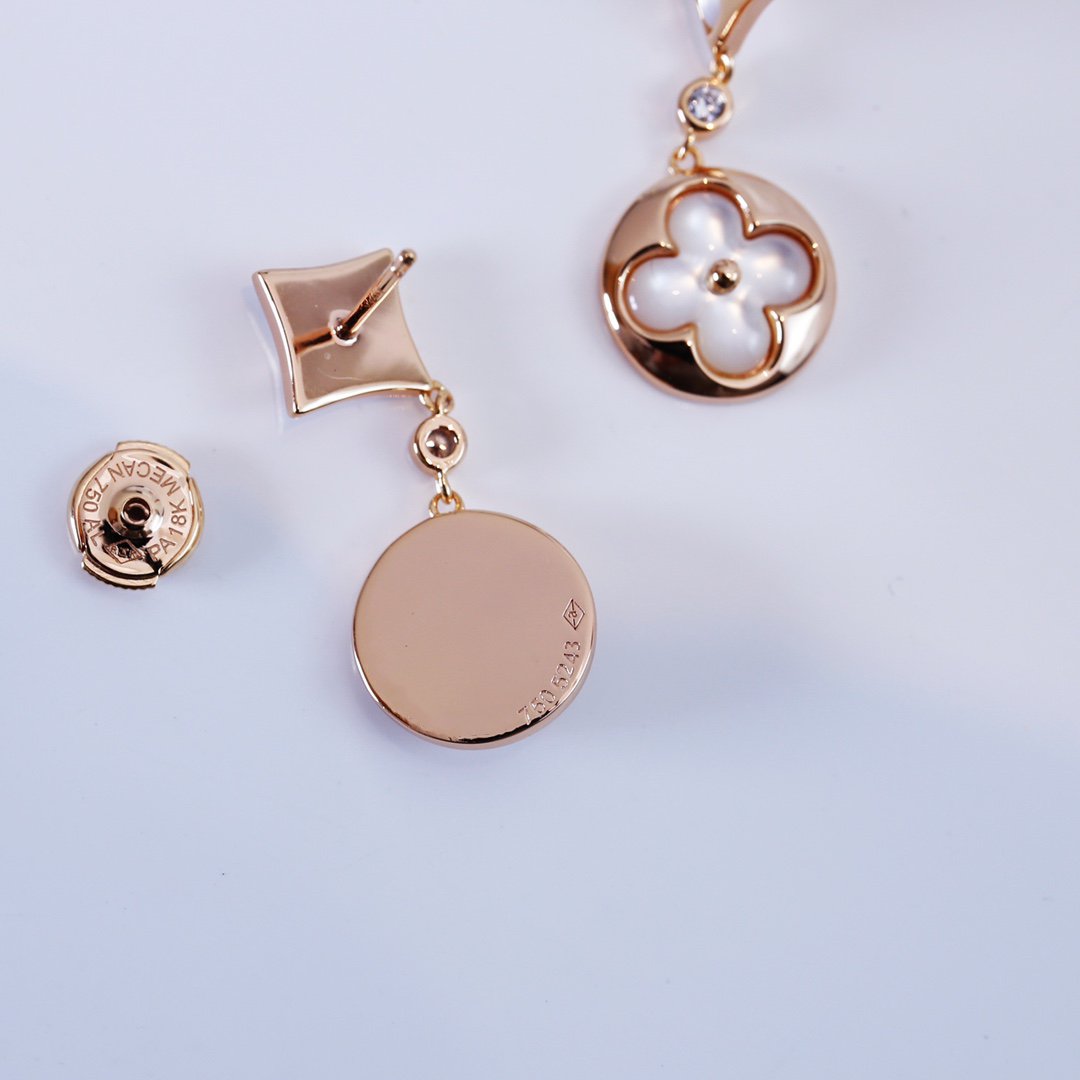 [Marin-Jewelry]BOUCLES D'OREILLES PENDANTES ÉTOILE ET SOLEIL EN NÂCRE ET OR ROSE