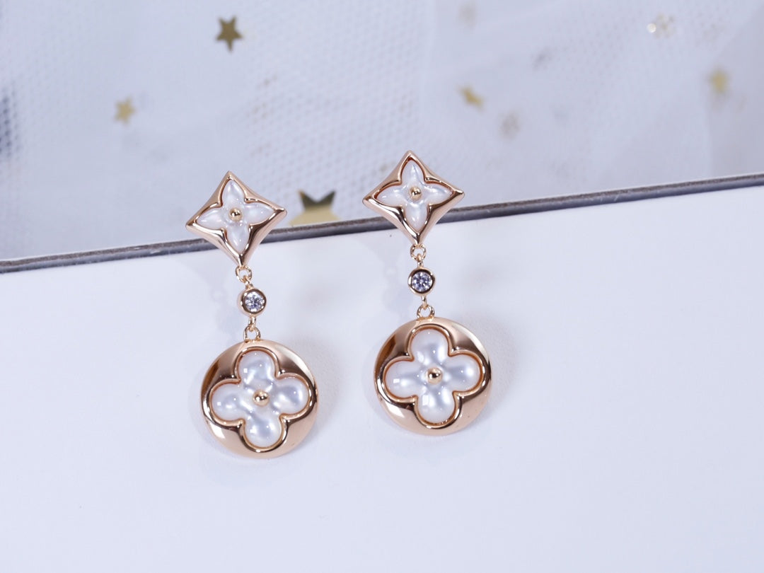 [Marin-Jewelry]BOUCLES D'OREILLES PENDANTES ÉTOILE ET SOLEIL EN NÂCRE ET OR ROSE
