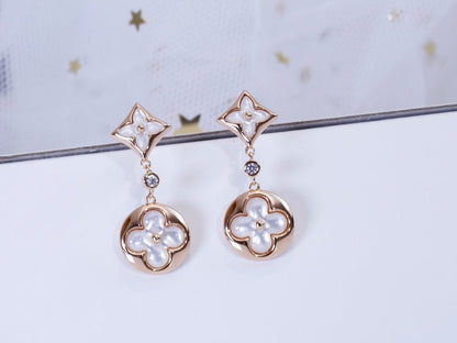 [Marin-Jewelry]BOUCLES D'OREILLES PENDANTES ÉTOILE ET SOLEIL EN NÂCRE ET OR ROSE