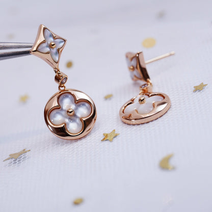 [Marin-Jewelry]BOUCLES D'OREILLES PENDANTES ÉTOILE ET SOLEIL EN NÂCRE ET OR ROSE