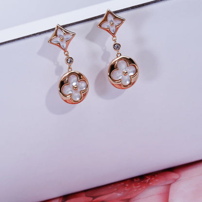 [Marin-Jewelry]BOUCLES D'OREILLES PENDANTES ÉTOILE ET SOLEIL EN NÂCRE ET OR ROSE