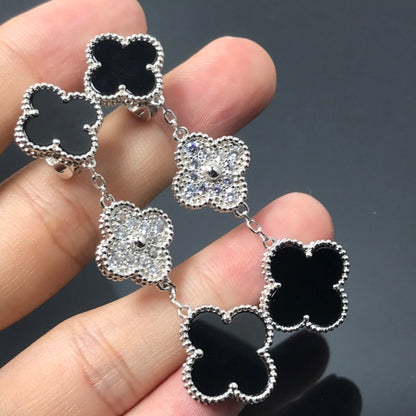[Marin-Jewelry]CLOVER 3 MOTIF DIAMOND ONYX SILVER EARRINGS