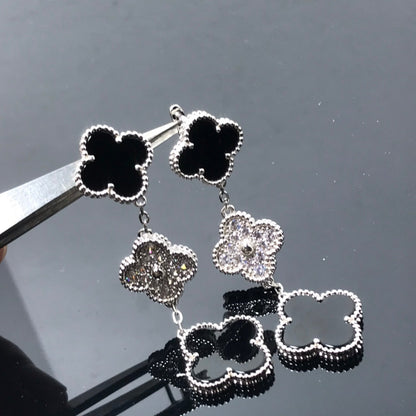 [Marin-Jewelry]CLOVER 3 MOTIF DIAMOND ONYX SILVER EARRINGS