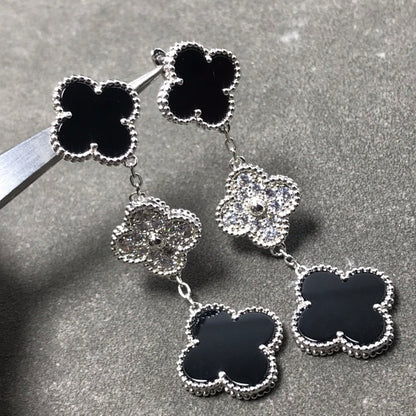 [Marin-Jewelry]CLOVER 3 MOTIF DIAMOND ONYX SILVER EARRINGS