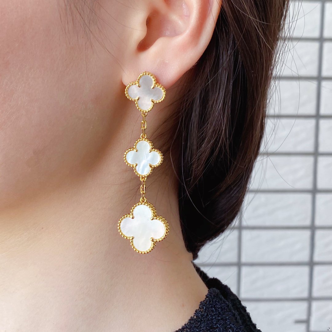[Marin-Jewelry]CLOVER MOP 3 MOTIFS GOLD EARRINGS