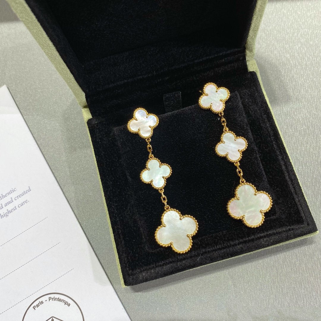 [Marin-Jewelry]CLOVER MOP 3 MOTIFS GOLD EARRINGS