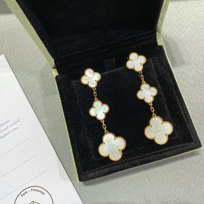 [Marin-Jewelry]CLOVER MOP 3 MOTIFS GOLD EARRINGS
