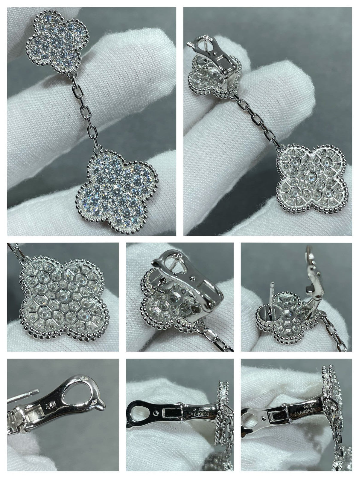 [Marin-Jewelry]CLOVER 2 MOTIFS DIAMOND PAVED SILVER EARRINGS