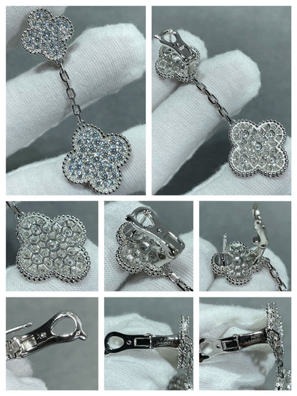 [Marin-Jewelry]CLOVER 2 MOTIFS DIAMOND PAVED SILVER EARRINGS