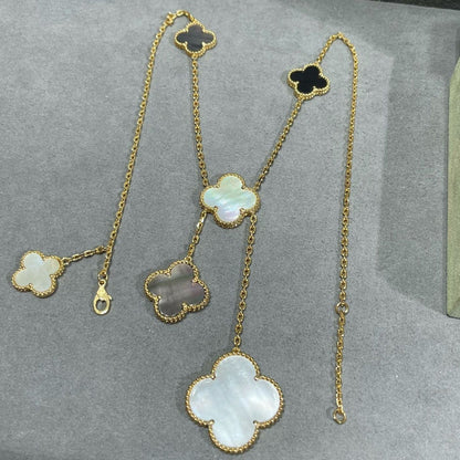 [Marin-Jewelry]クローバー 6モチーフ 白蝶貝 オニキス ゴールドネックレス