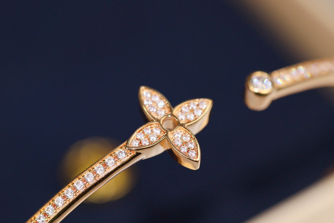 [Marin-Jewelry]IDYLLE PINK GOLD OPEN BRACELET DIAMOND PAVED