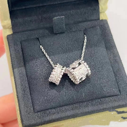 [Marin-Bijoux]COLLIER DOUBLE PENDENTIF PERLEE ARGENT DIAMANT