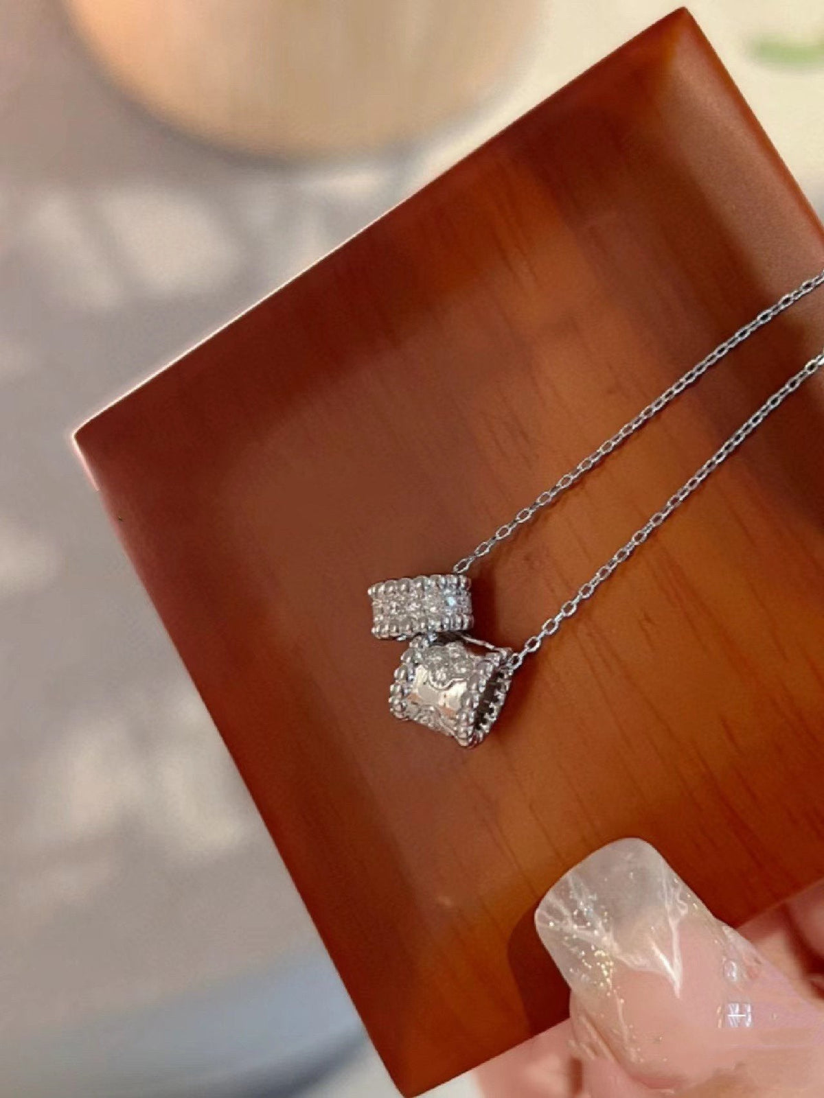[Marin-Bijoux]COLLIER DOUBLE PENDENTIF PERLEE ARGENT DIAMANT