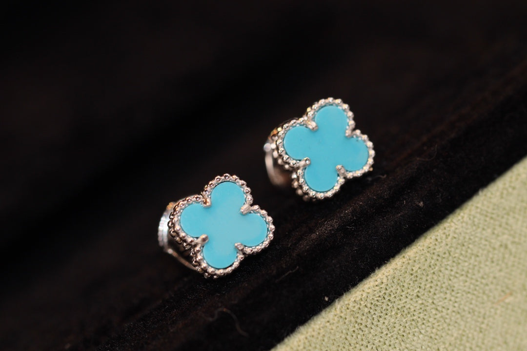 [Marin-Jewelry]CLOVER MINI TURQUOISE SILVER STUD EARRINGS