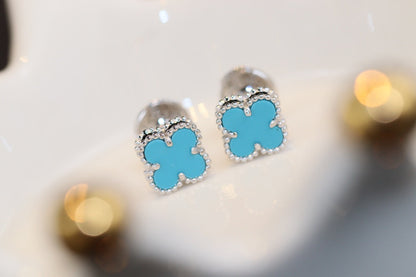 [Marin-Jewelry]CLOVER MINI TURQUOISE SILVER STUD EARRINGS