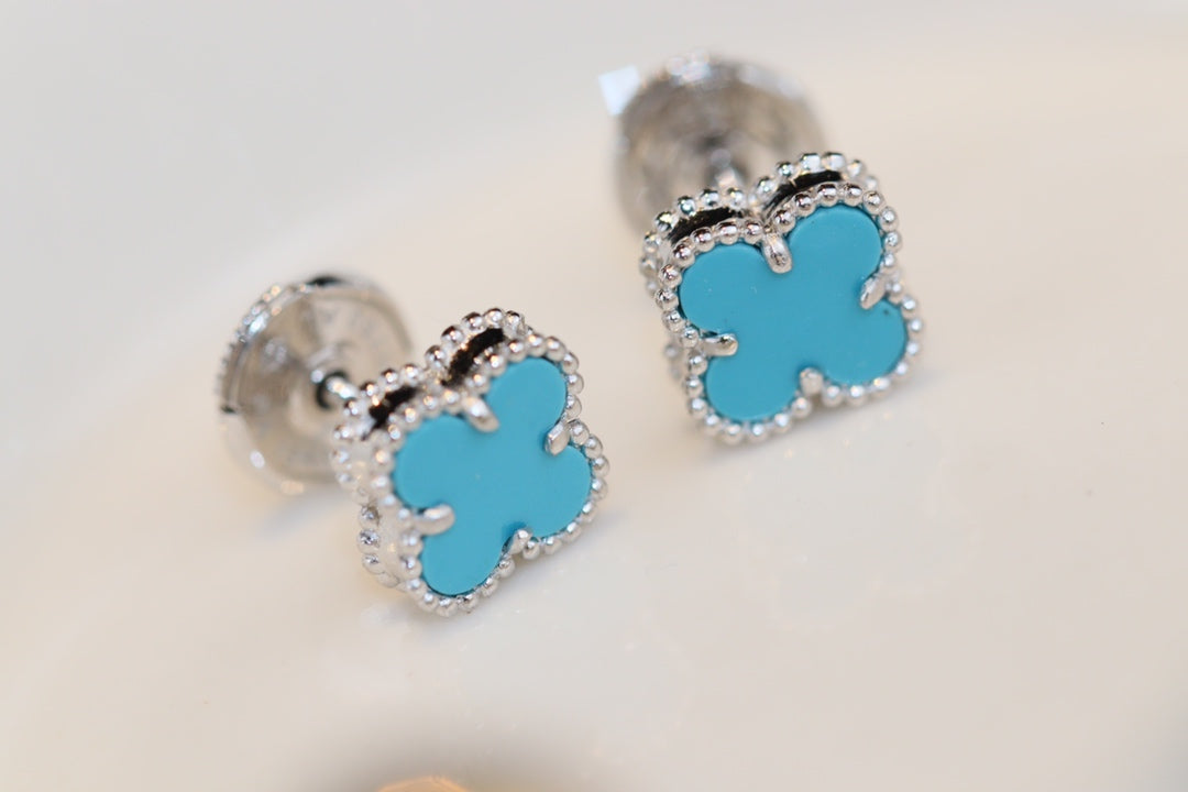 [Marin-Jewelry]CLOVER MINI TURQUOISE SILVER STUD EARRINGS