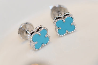 [Marin-Jewelry]CLOVER MINI TURQUOISE SILVER STUD EARRINGS