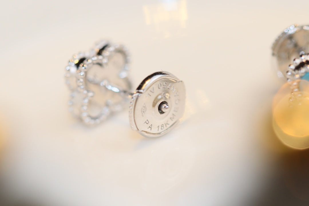 [Marin-Jewelry]CLOVER MINI TURQUOISE SILVER STUD EARRINGS