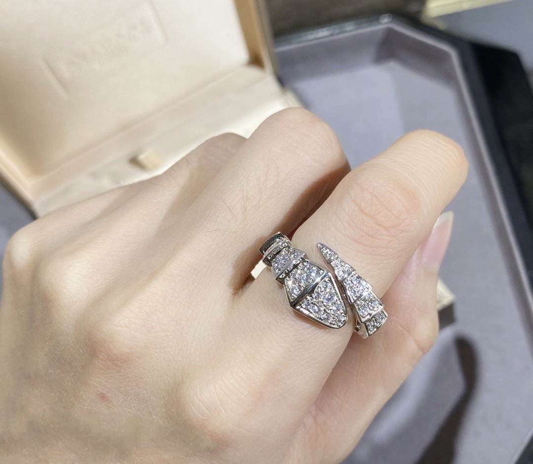 [⭐Marins]SERPENTI LARGE RING SILVER DIAMOND PAVED