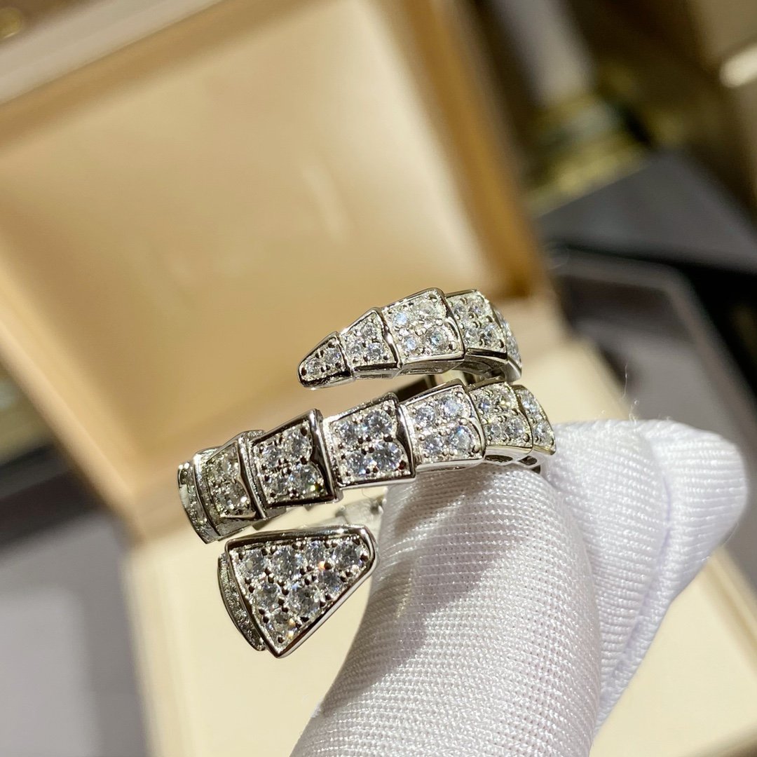 [⭐Marins]SERPENTI DOUBLE RING SILVER DIAMOND PAVED
