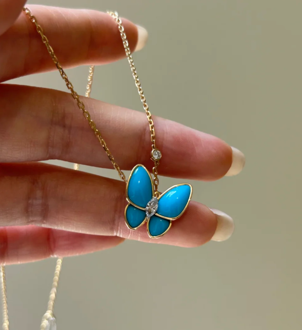 [Marin-Jewelry]Turquoise Butterfly Gold Necklace