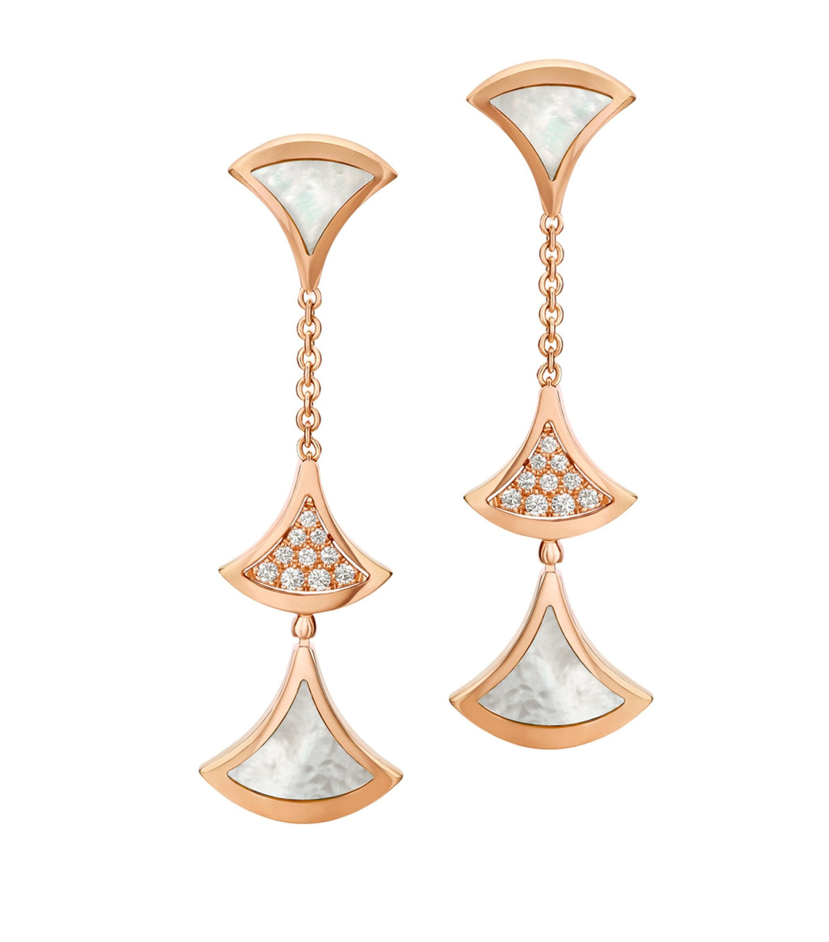 [⭐Marins]DREAM EARRINGS 3 MOTIFS DIAMOND MOP PINK GOLD
