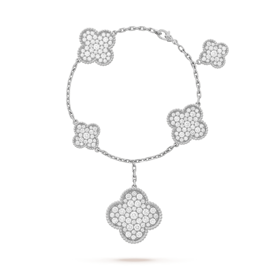 [Marin-Jewelry]CLOVER 6 MOTIFS SILVER DIAMOND BRACELET