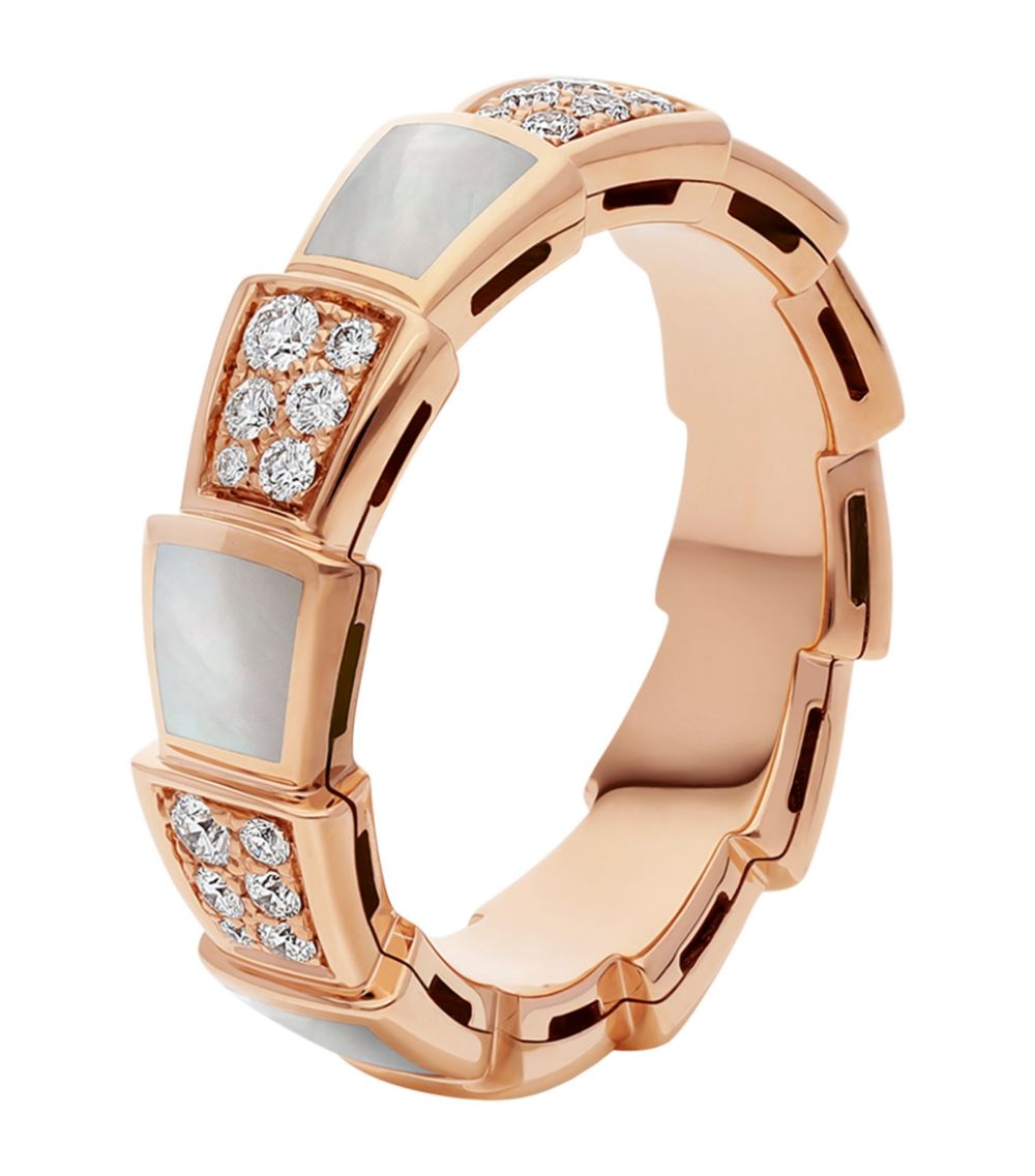 [⭐Marins]SERPENTI RING PINK GOLD MOP DIAMOND PAVED 4MM