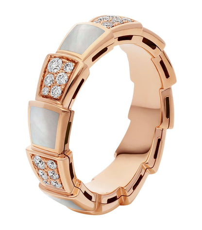 [⭐Marins]SERPENTI RING PINK GOLD MOP DIAMOND PAVED 4MM