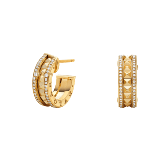 [⭐Marins]ZERO 1 ROCK GOLD EARRINGS WITH STUDDED SPIRAL AND PAVED DIAMONDS