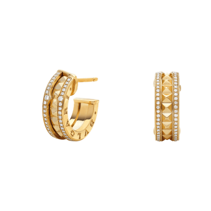 [⭐Marins]ZERO 1 ROCK GOLD EARRINGS WITH STUDDED SPIRAL AND PAVED DIAMONDS