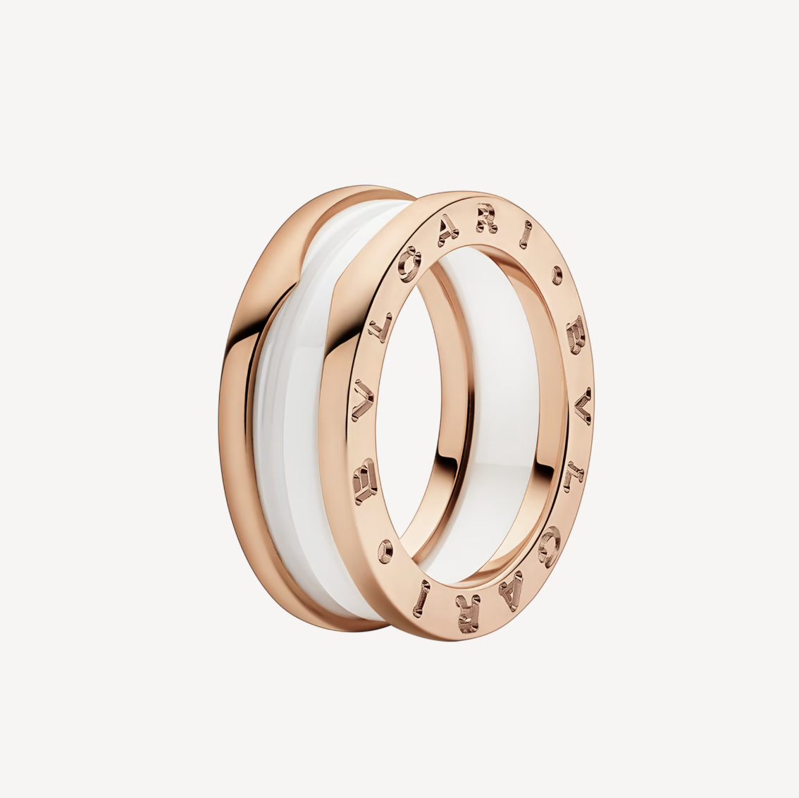 [⭐Marins]ZERO 1 TWO-BAND LOOPS AND WHITE CERAMIC SPIRAL PINK GOLD RING