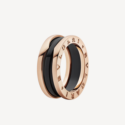 [⭐Marins]ZERO 1 TWO-BAND LOOPS AND BLACK CERAMIC PINK GOLD RING