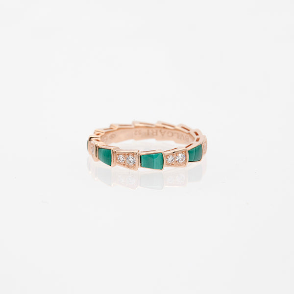[⭐Marins]SERPENTI RING PINK GOLD MALACHITE DIAMOND 3MM