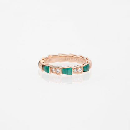 [⭐Marins]SERPENTI RING PINK GOLD MALACHITE DIAMOND 3MM