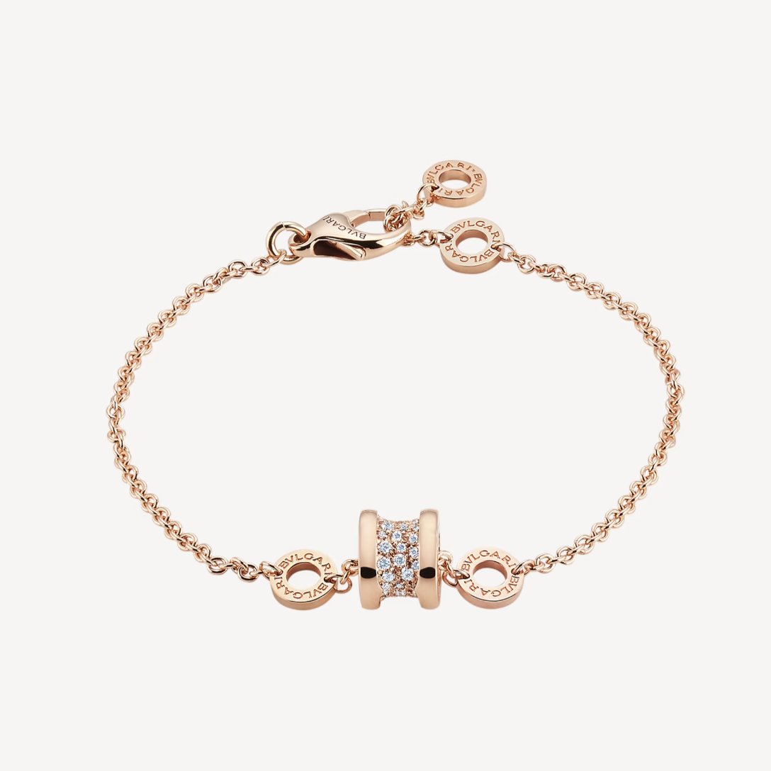 [⭐Marins]ZERO 1 SOFT PINK GOLD WITH PAVED DIAMONDS ON THE SPIRAL BRACELET