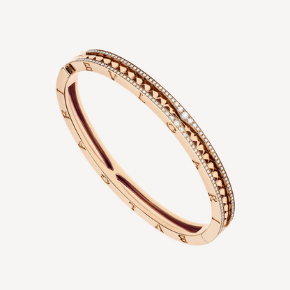[⭐Marins]ZERO 1 SPIRAL AND PAVED DIAMOND PINK GOLD BRACELET