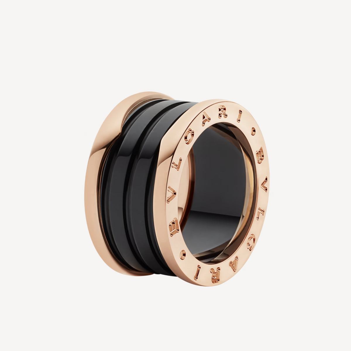 [⭐Marins]ZERO 1 FOUR-BAND LOOPS AND BLACK CERAMIC SPIRAL PINK GOLD RING