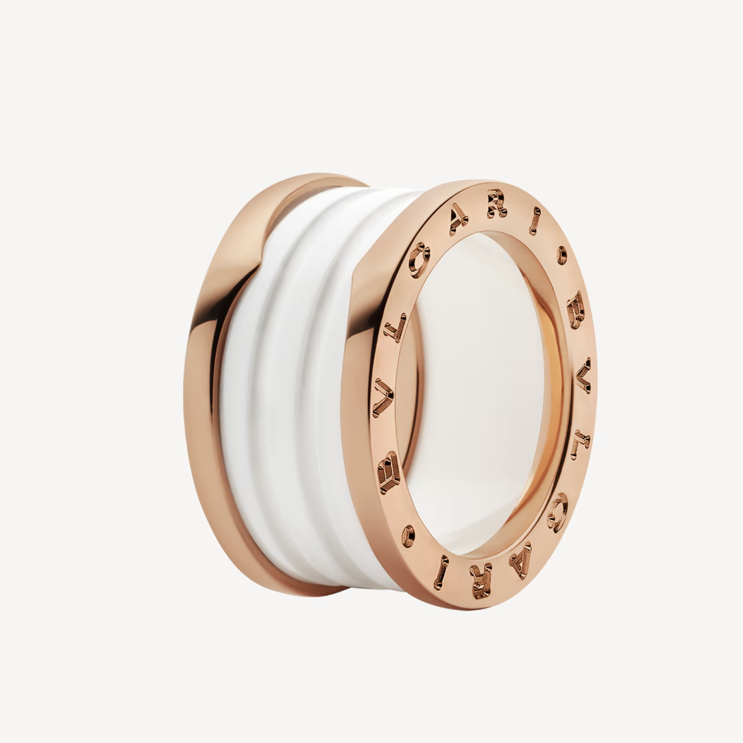[⭐Marins]ZERO 1 FOUR-BAND LOOPS AND WHITE CERAMIC SPIRAL PINK GOLD RING