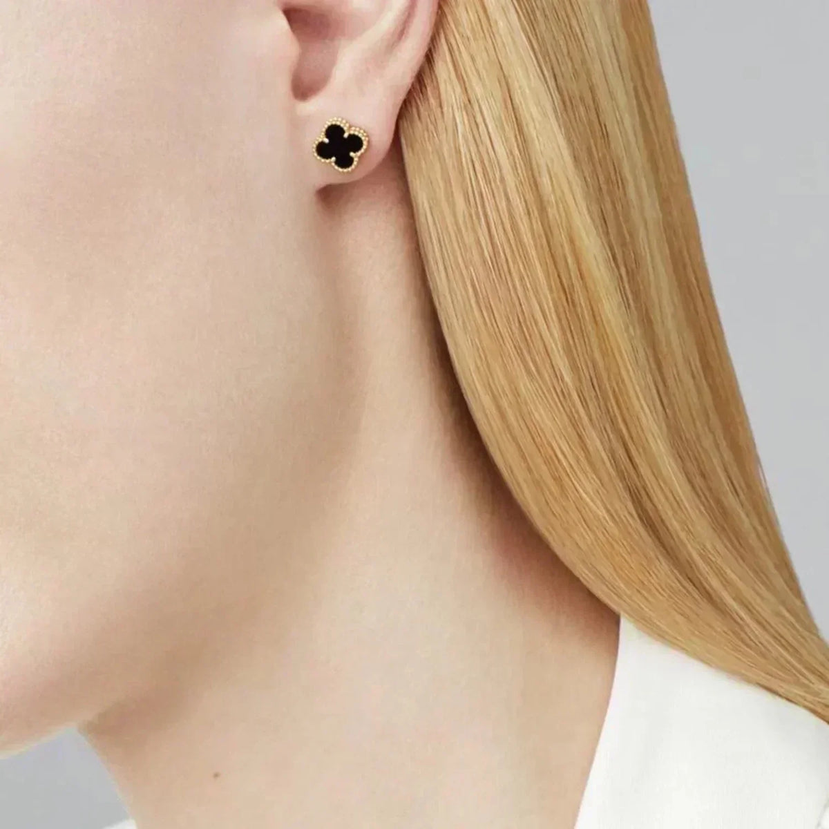[Marin-Jewelry]CLOVER MINI 9.5MM BLACK MOP EARRINGS