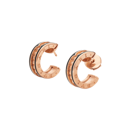[⭐Marins]ZERO 1 ROCK PINK GOLD EARRINGS WITH STUDDED SPIRAL AND BLACK CERAMIC