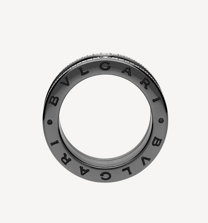 [⭐Marins]ZERO 1 ROCK FOUR-BAND BLACK CERAMIC WITH STUDDED SPIRAL AND PAVED DIAMONDS RING