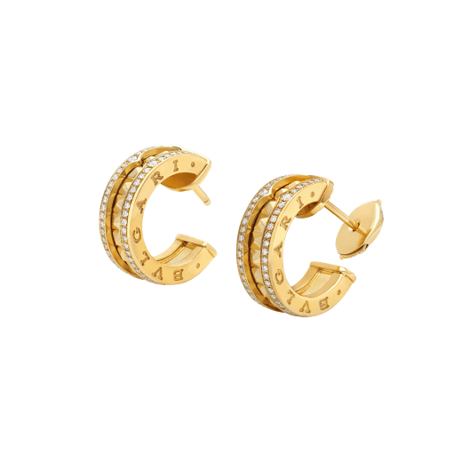 [⭐Marins]ZERO 1 ROCK GOLD EARRINGS WITH STUDDED SPIRAL AND PAVED DIAMONDS