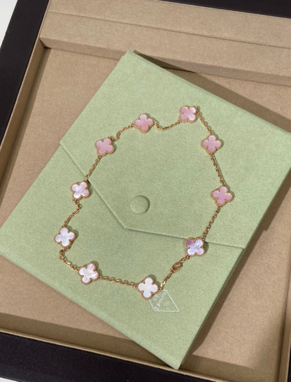 [Marin-Jewelry Jewellery] Pink Necklace with Ten Clover Designs