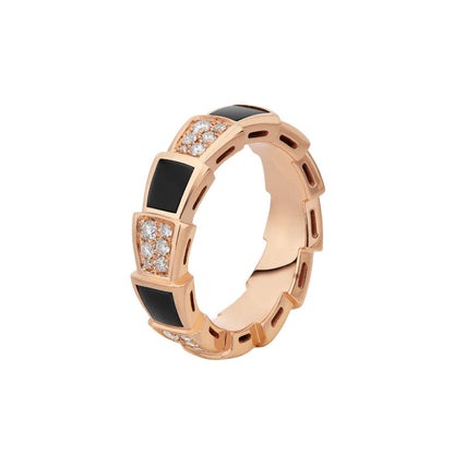 [⭐Marins]SERPENTI RING PINK GOLD BLACK MOP DIAMOND PAVED 4MM